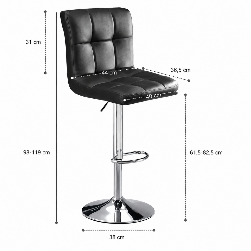 Lot de 2 tabourets de bar en simili cuir, vérin à gaz certifié SGS, noir