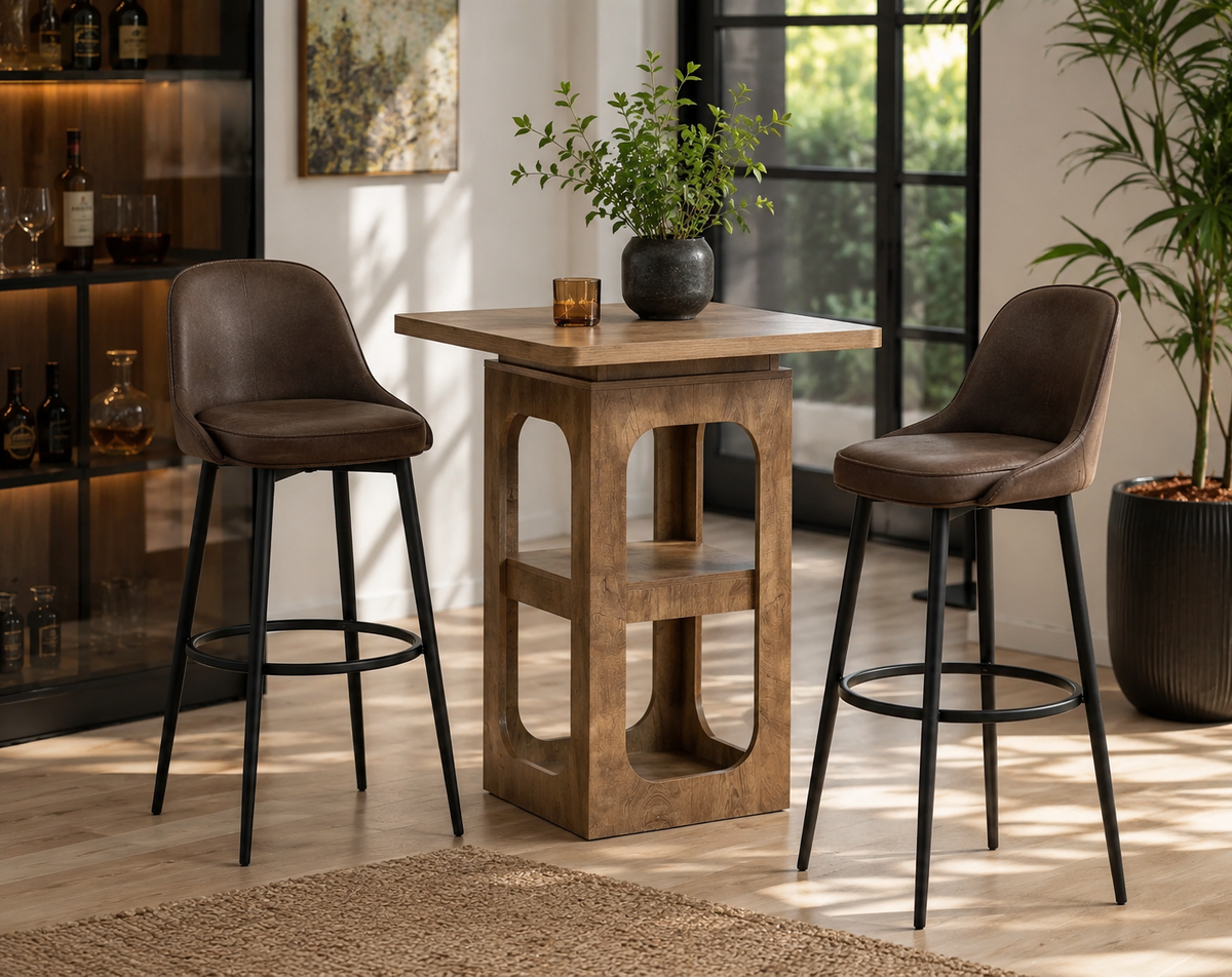 Table de bar carrée avec étagères de rangement 3 niveaux, bois
