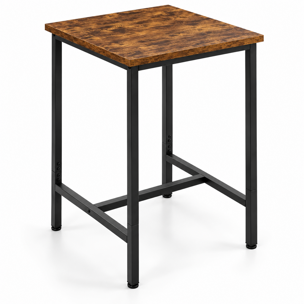 Table de bar carrée 60x60 cm, hauteur 100 cm, plateau bois et métal
