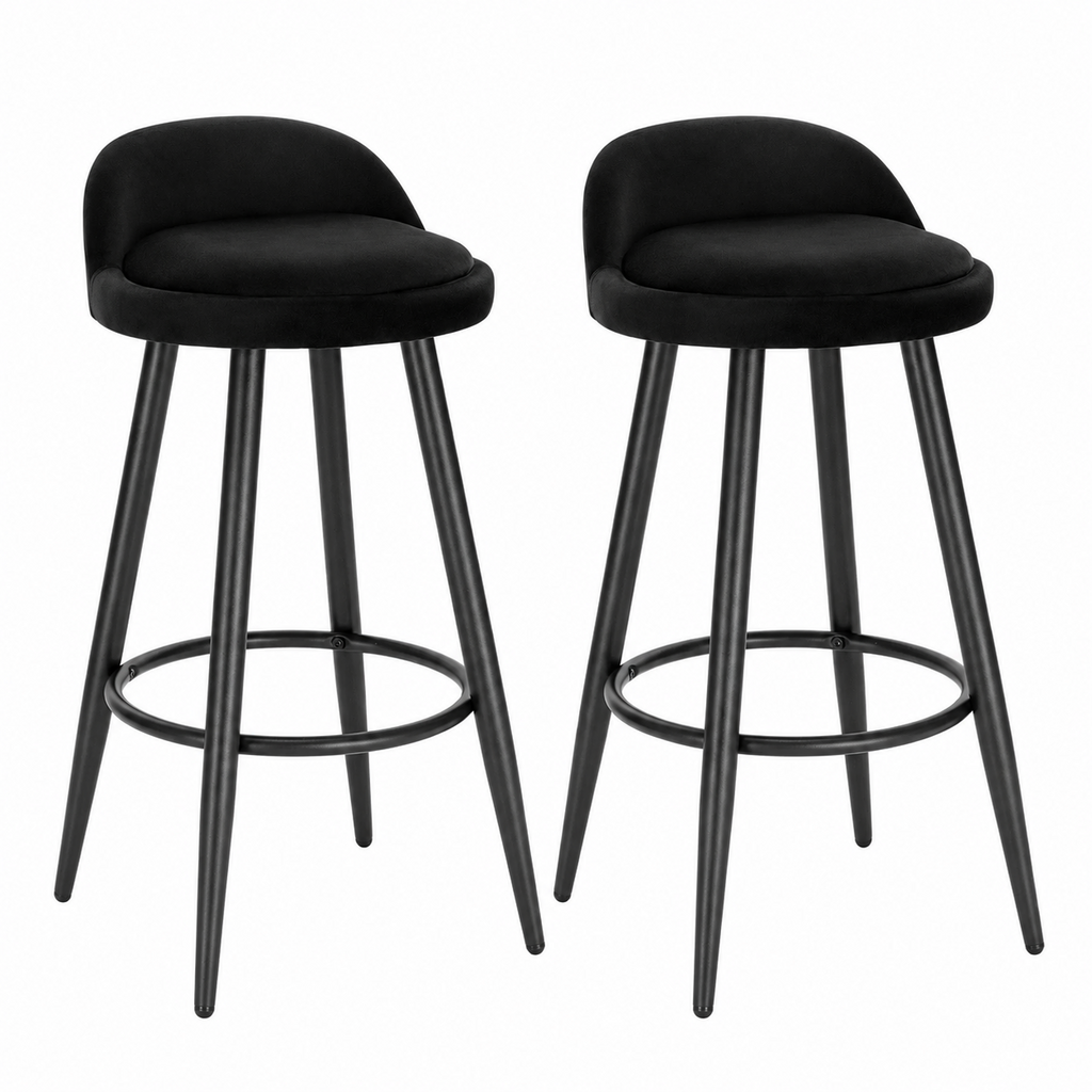 Lot de 2 tabourets de bar avec repose-pieds, assise rembourrée velours ou cuir