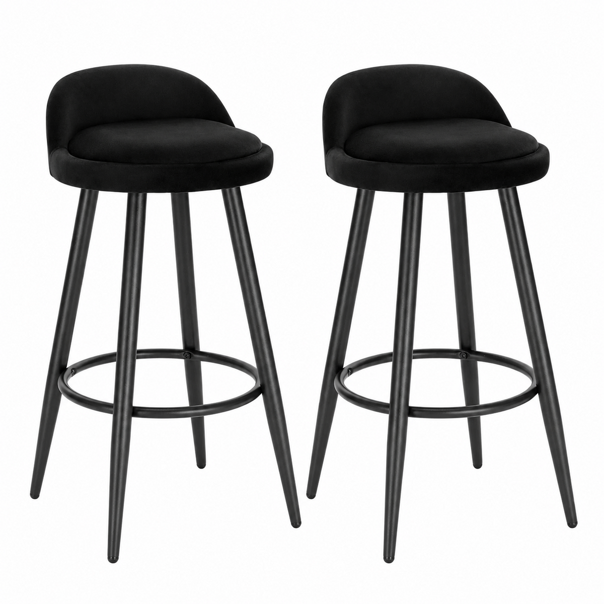 Lot de 2 tabourets de bar avec repose-pieds, assise rembourrée velours ou cuir