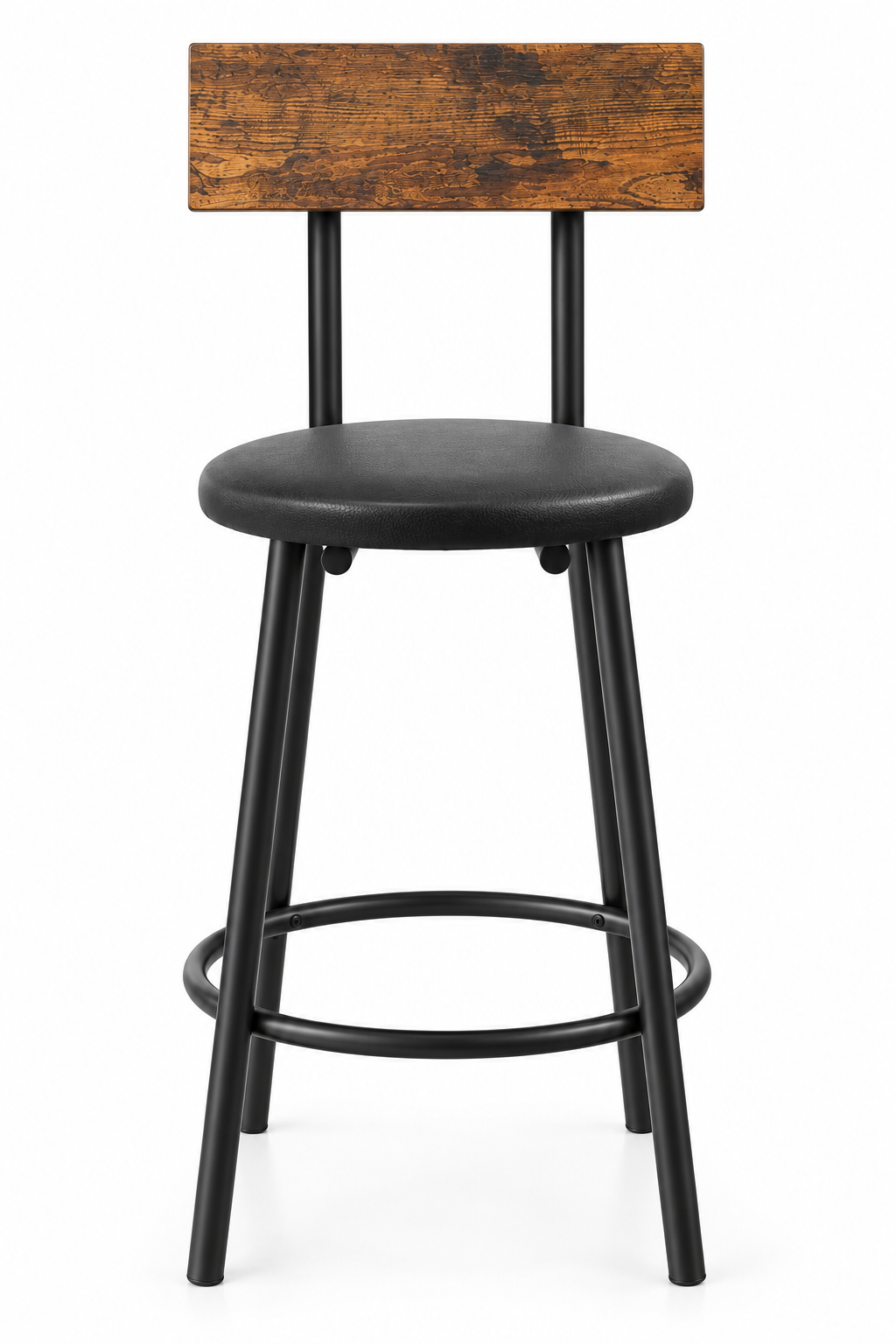 Lot de 2 tabourets de bar avec dossier et repose-pieds, noir