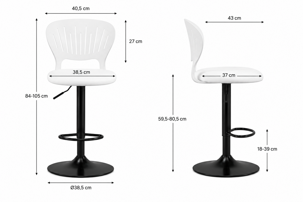 Lot de 2 tabourets de cuisine pivotants 360°, hauteur réglable 84-105 cm