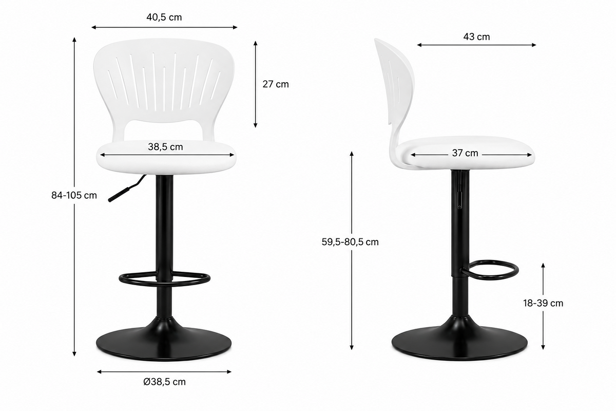 Lot de 2 tabourets de cuisine pivotants 360°, hauteur réglable 84-105 cm