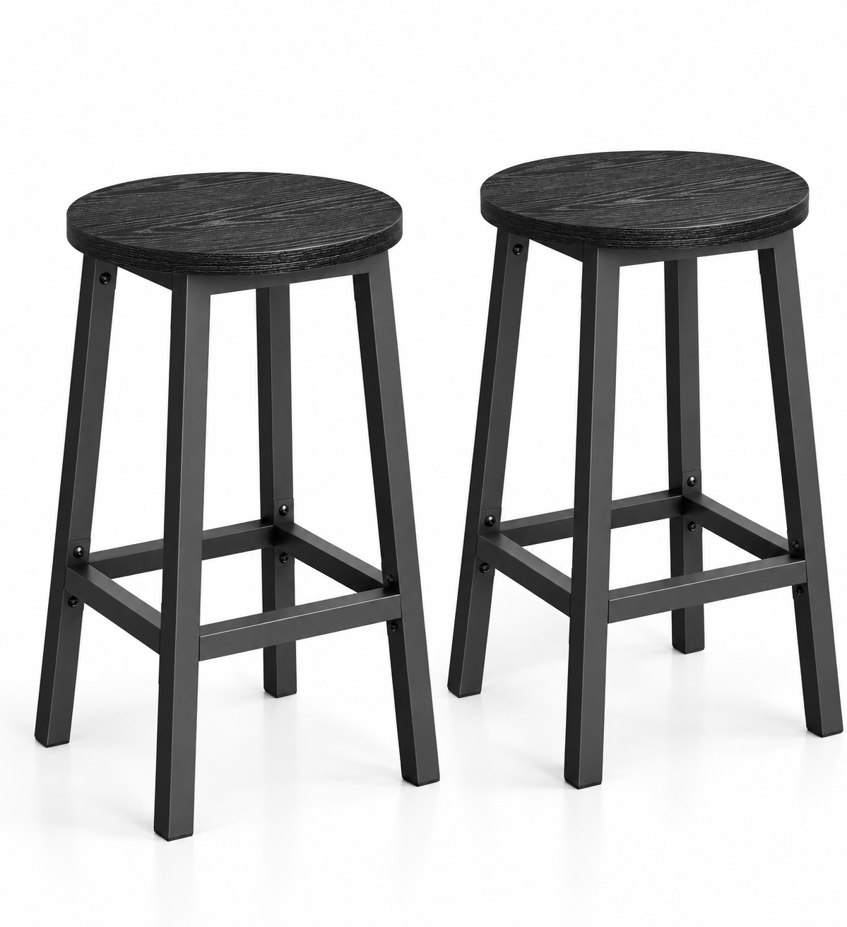 Lot de 2 tabourets de bar compacts assise ronde, structure acier, 65 cm