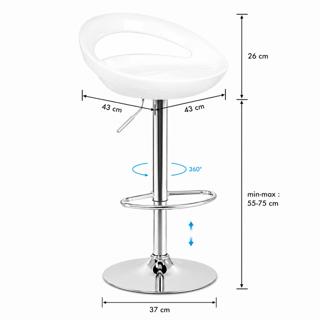 Lot de 2 tabourets de bar avec dossier, hauteur réglable