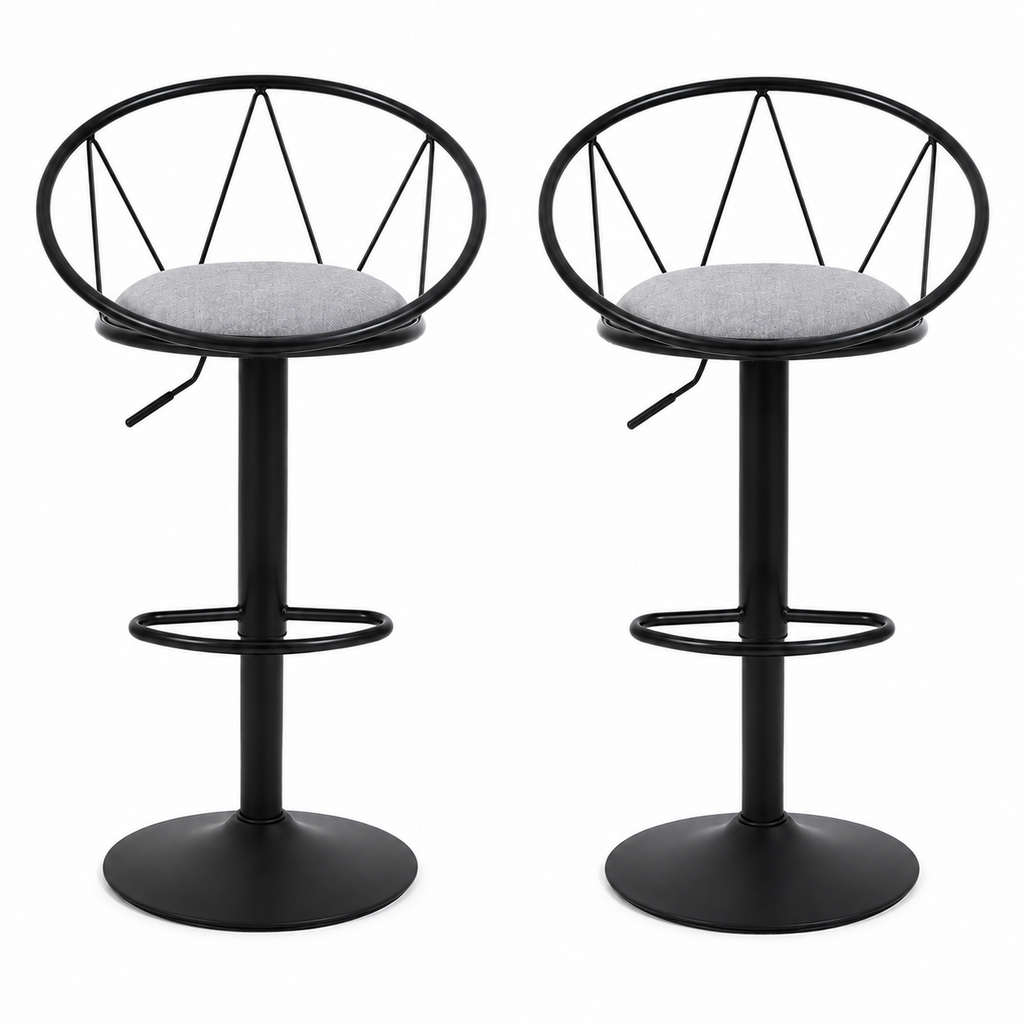 Lot de 2 tabourets de bar pivotants style rétro, revêtement lin, réglables