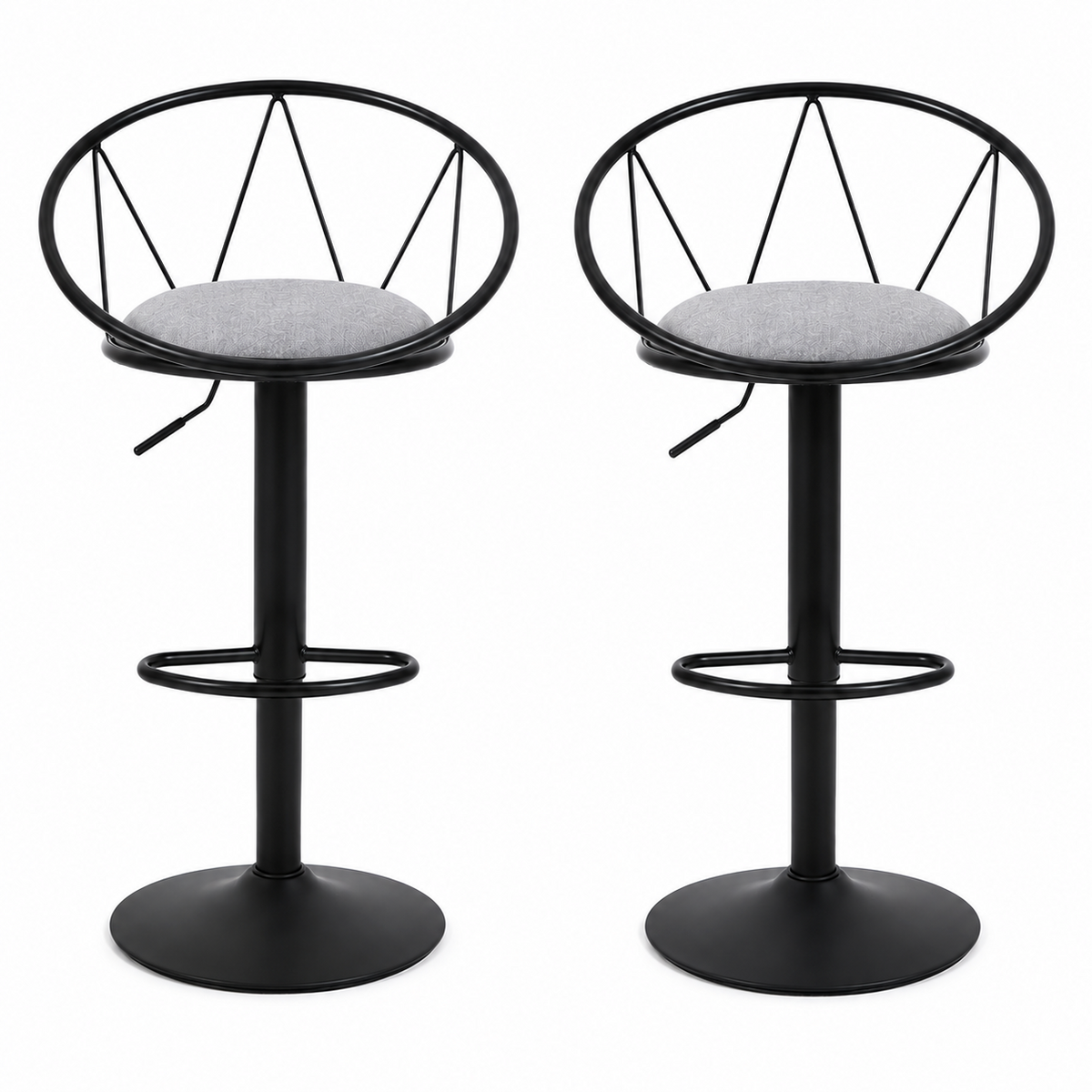 Lot de 2 tabourets de bar pivotants style rétro, revêtement lin, réglables