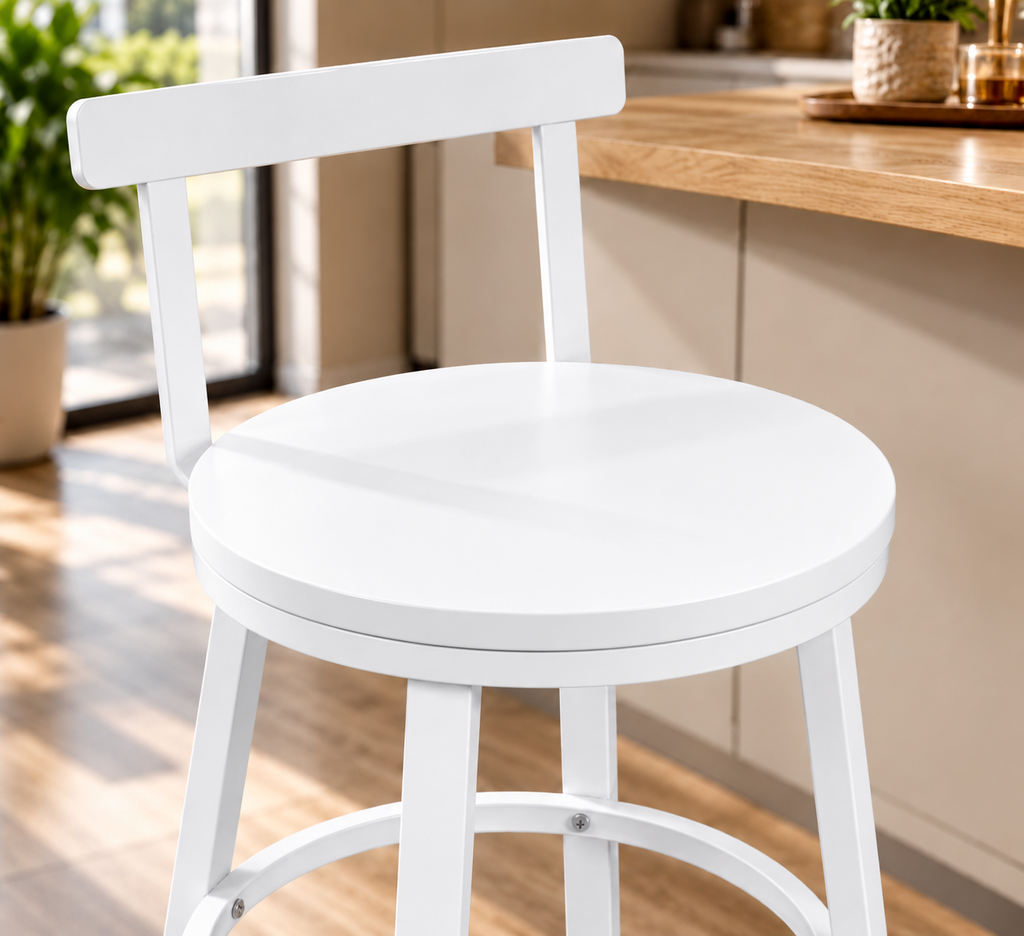 Lot de 2 tabourets de cuisine style industriel, structure acier, assise bois