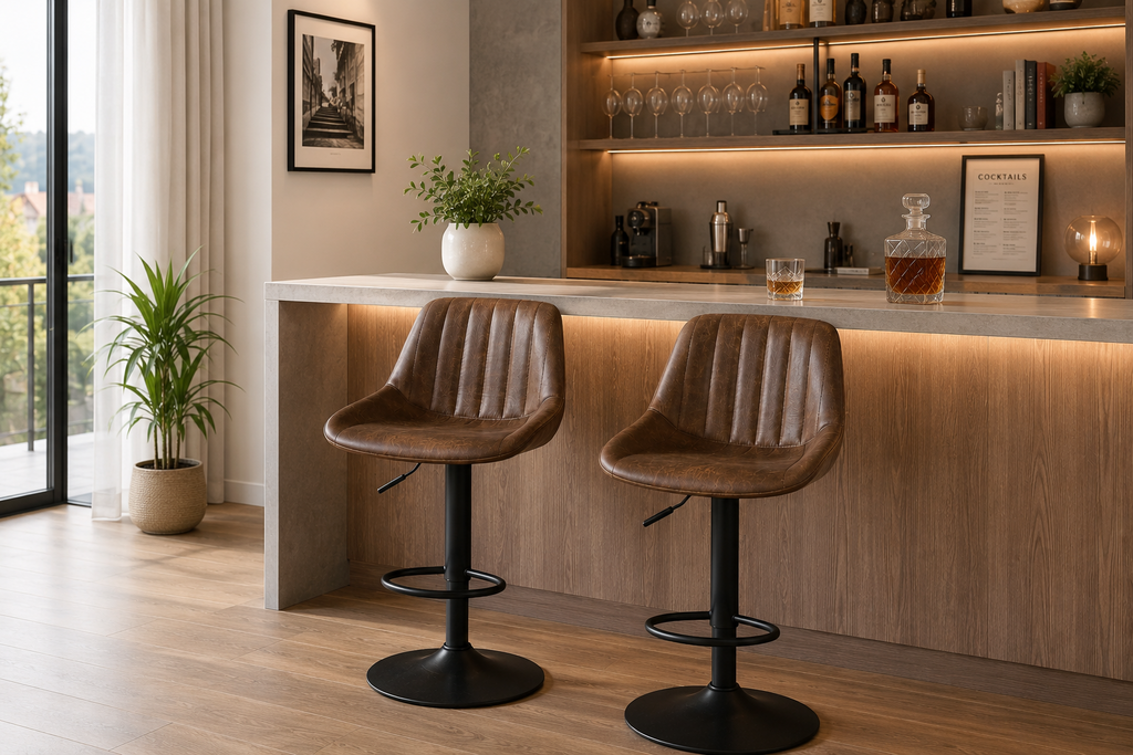 Lot de 2 tabourets de bar pivotants style vintage, réglables, marron