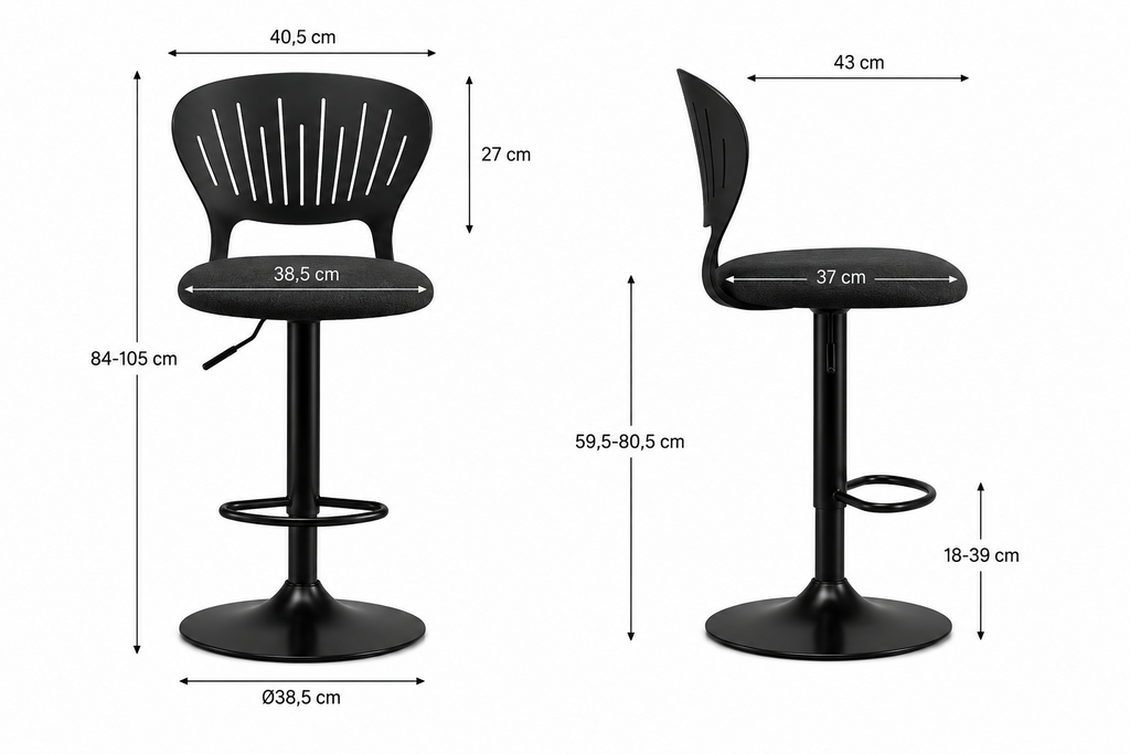 Lot de 2 tabourets de cuisine pivotants 360°, hauteur réglable 84-105 cm