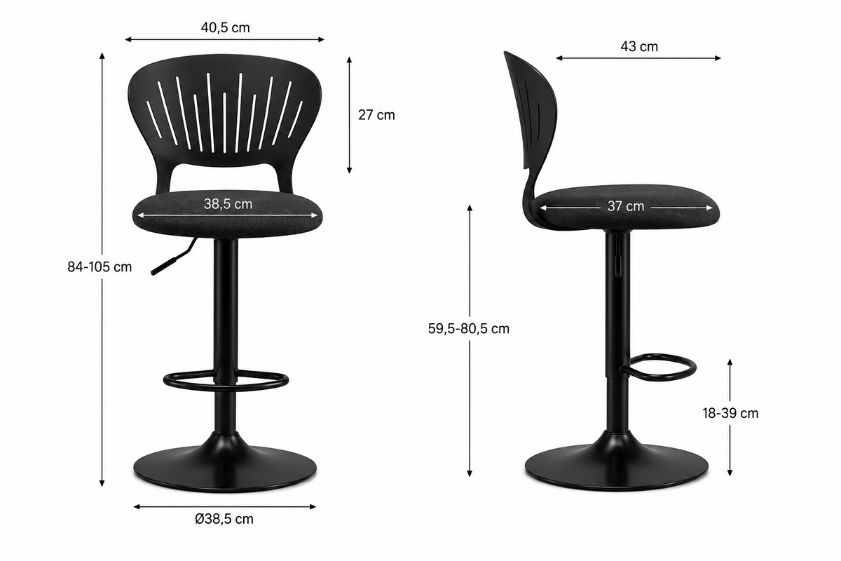 Lot de 2 tabourets de cuisine pivotants 360°, hauteur réglable 84-105 cm