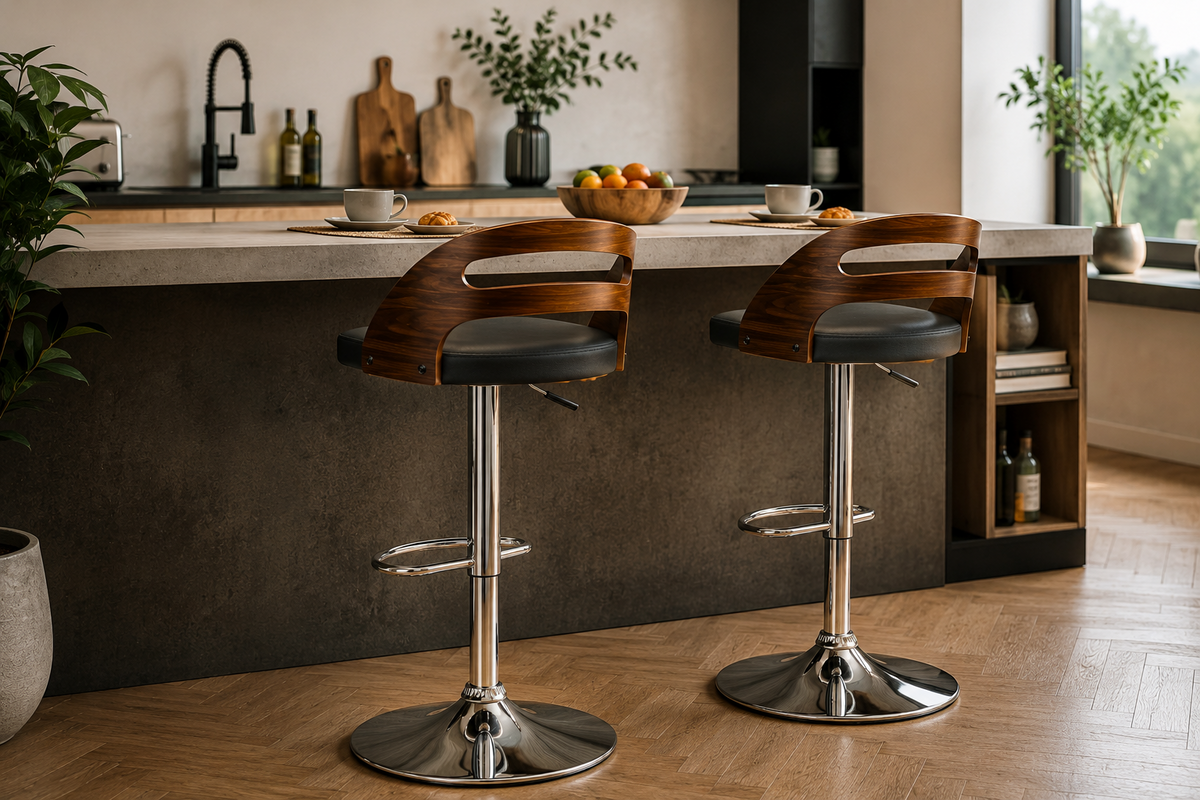 Lot de 2 tabourets de bar pivotants, hauteur réglable, revêtement synthétique noir