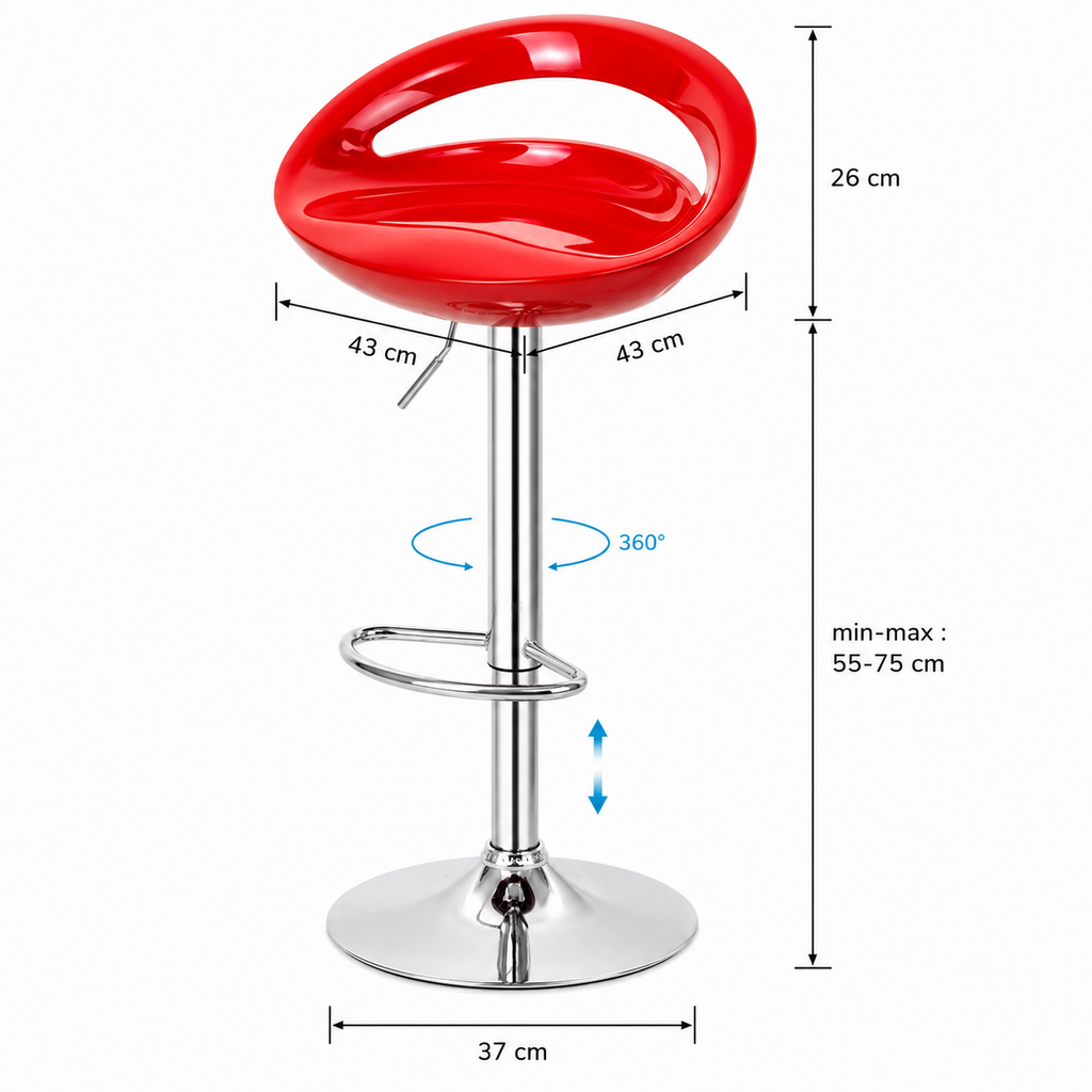 Lot de 2 tabourets de bar avec dossier, hauteur réglable