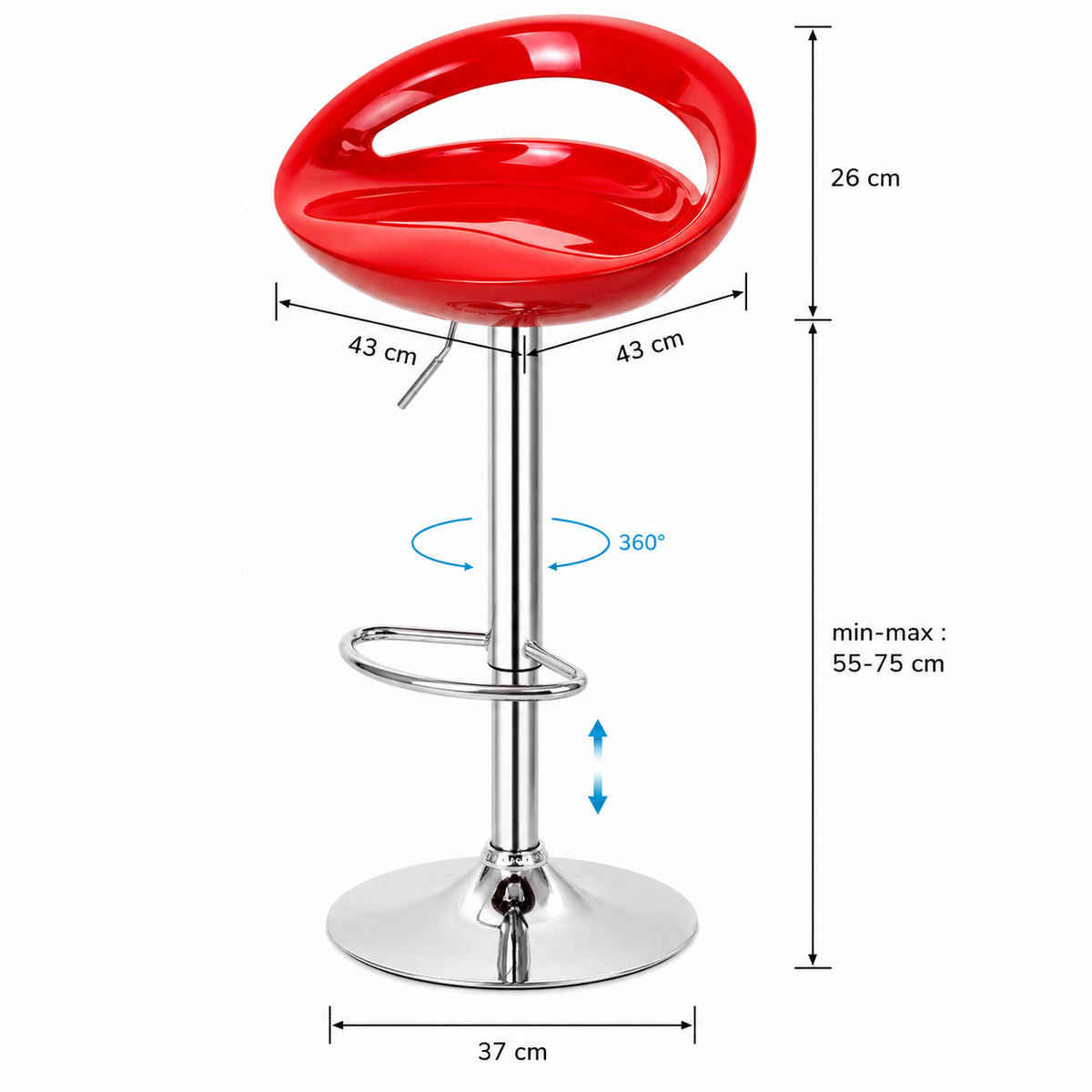 Lot de 2 tabourets de bar avec dossier, hauteur réglable