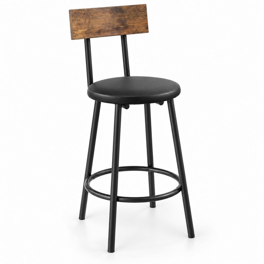 Lot de 2 tabourets de bar avec dossier et repose-pieds, noir