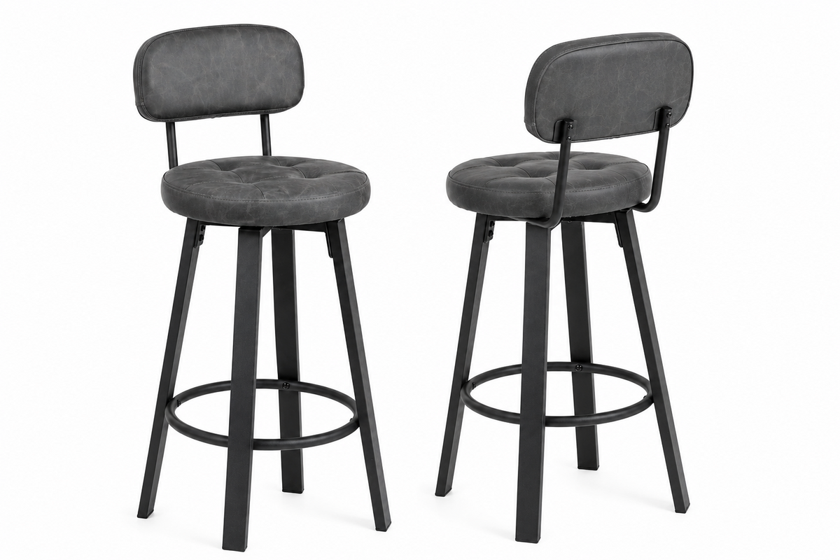 Lot de 2 tabourets de bar pivotants, assise rembourrée, repose-pieds métal