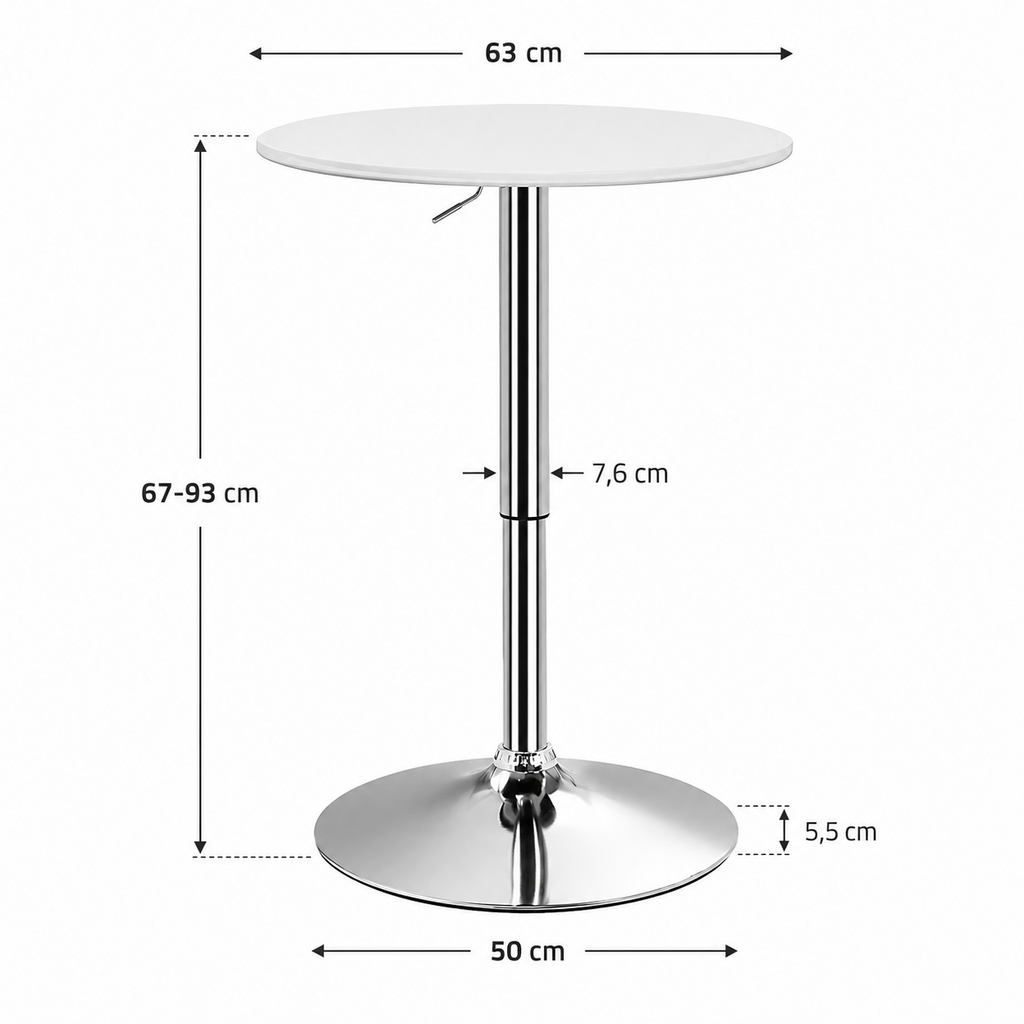 Table de bar ronde pivotante, hauteur réglable 67-93 cm, blanc