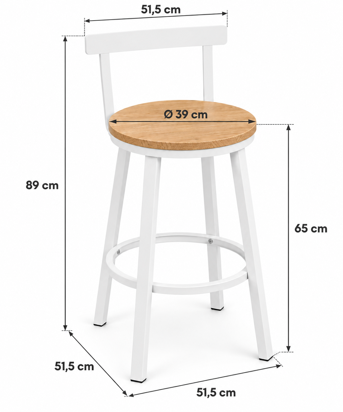 Lot de 2 tabourets de cuisine style industriel, structure acier, assise bois