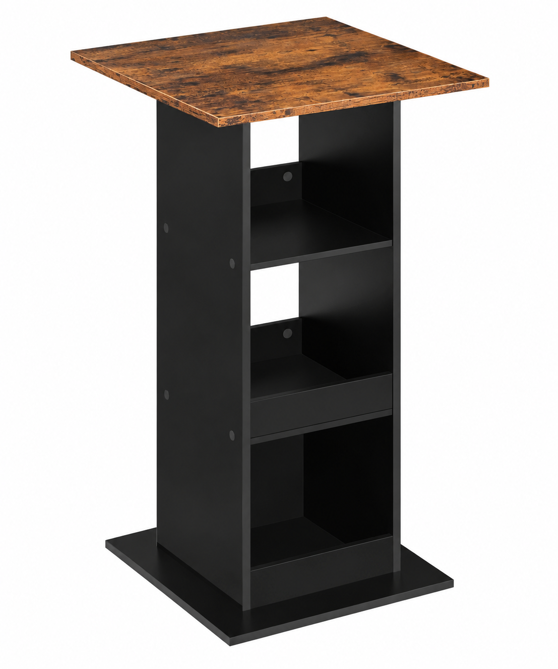 Table de bar carrée 60x60 cm avec 3 étagères de rangement, bois, brun rustique