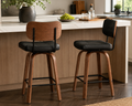 Lot de 2 tabourets de bar pivotants, pieds bois incurvés, simili cuir