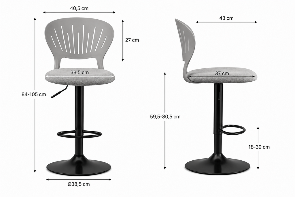Lot de 2 tabourets de cuisine pivotants 360°, hauteur réglable 84-105 cm