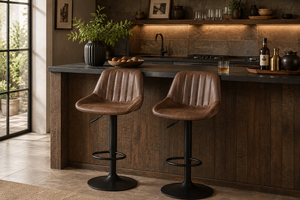 Lot de 2 tabourets de bar pivotants style vintage, réglables, marron