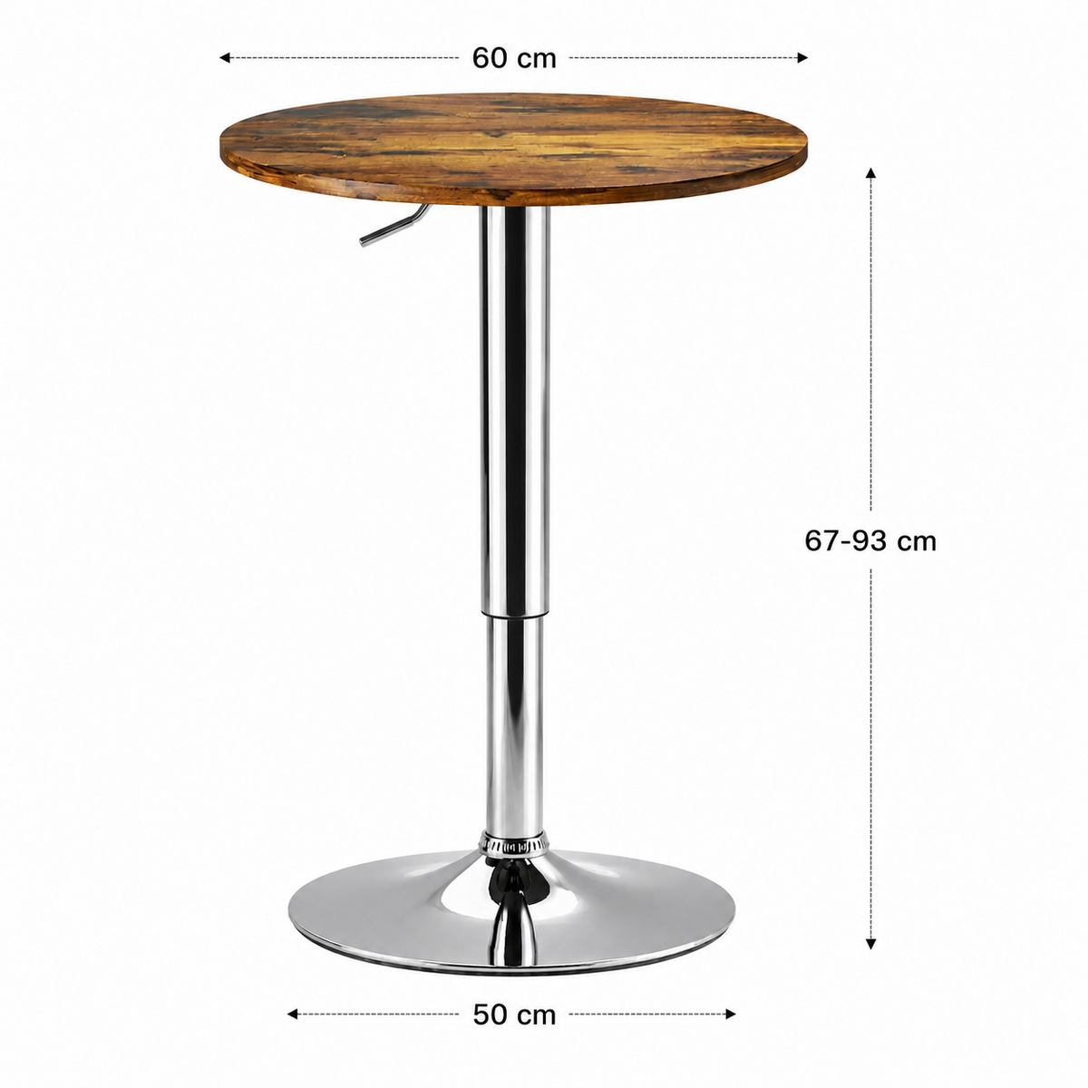 Table de bar bistro ronde, hauteur réglable 67-93 cm, pivotante, marron