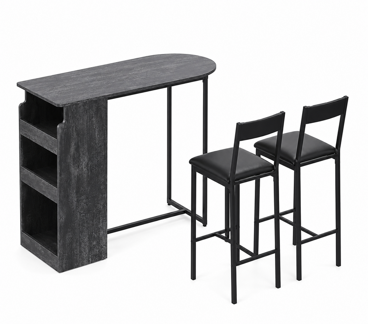 Ensemble table de bar et 2 chaises avec étagère de rangement 3 niveaux, bois