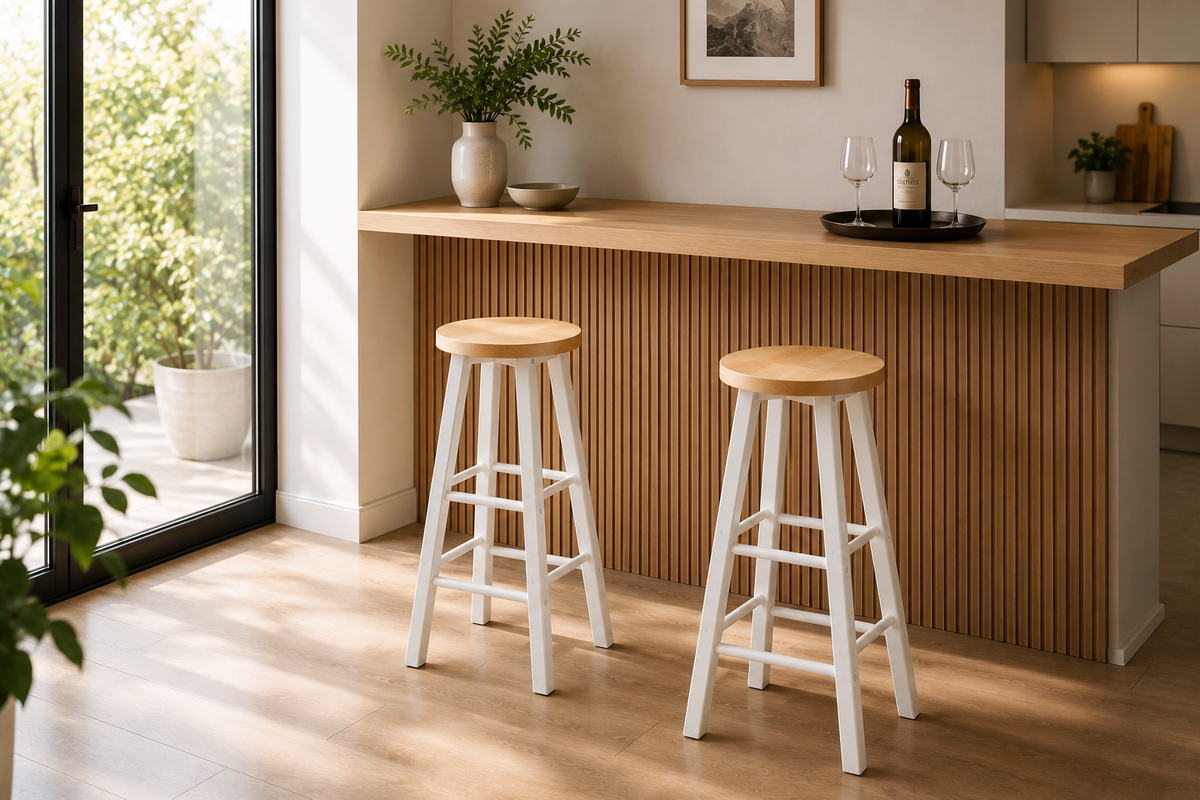 Lot de 2 tabourets de bar hauts, structure acier, assise MDF, style industriel