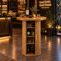 Table de bar ronde 60 cm avec meuble de rangement 4 étagères, effet bois