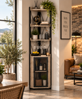 Meuble bar d'angle 4 niveaux avec porte-bouteilles et support à verres, noir