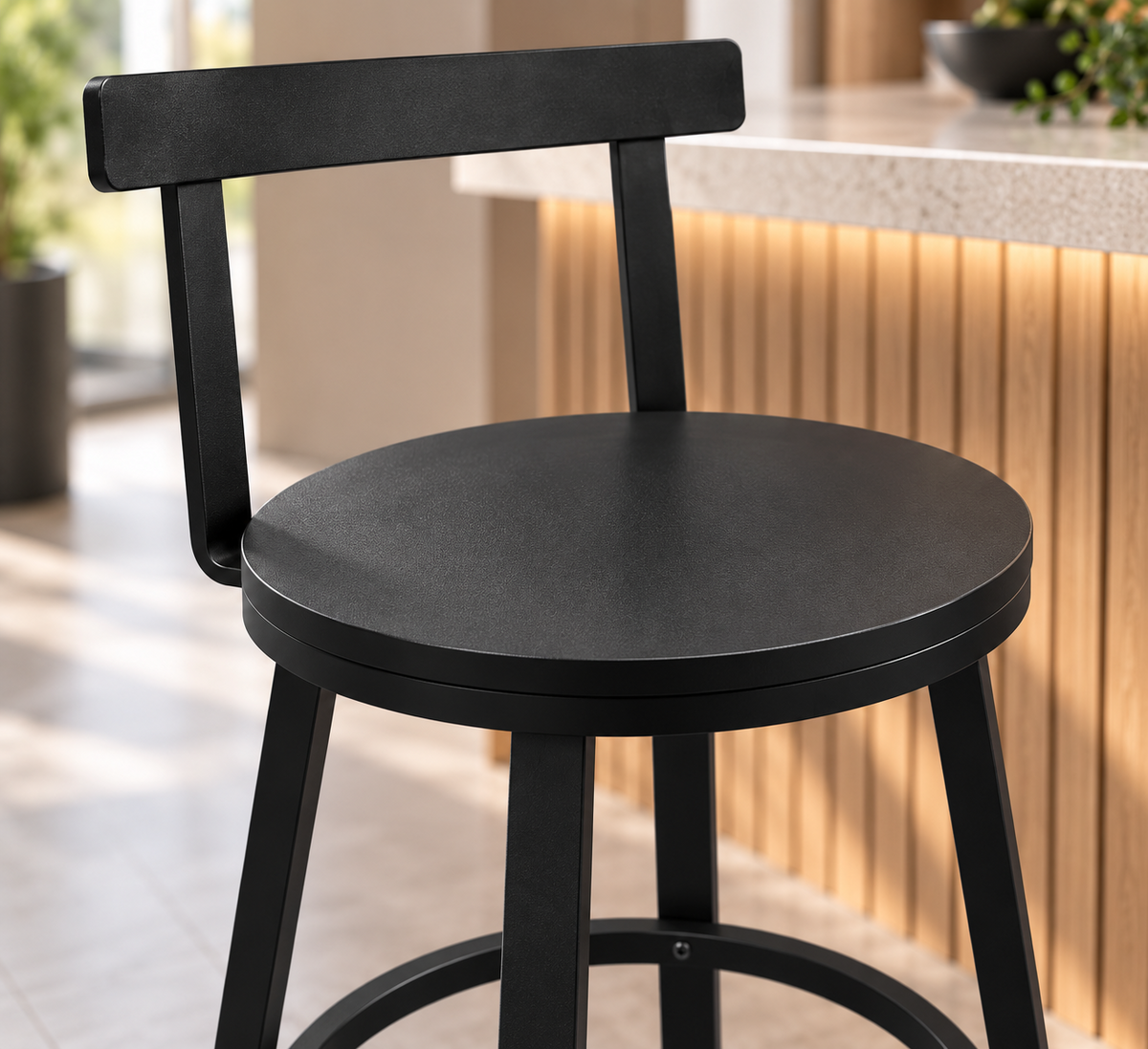 Lot de 2 tabourets de cuisine style industriel, structure acier, assise bois