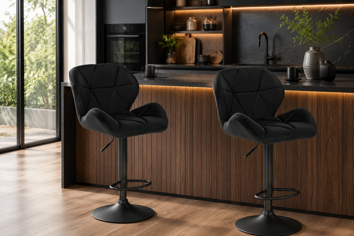 Lot de 2 tabourets de bar pivotants, velours ou simili cuir, hauteur réglable