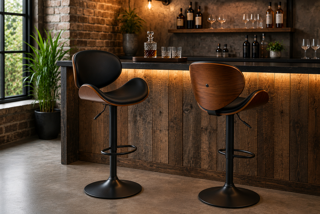 Lot de 2 tabourets de bar pivotants, revêtement synthétique, noir