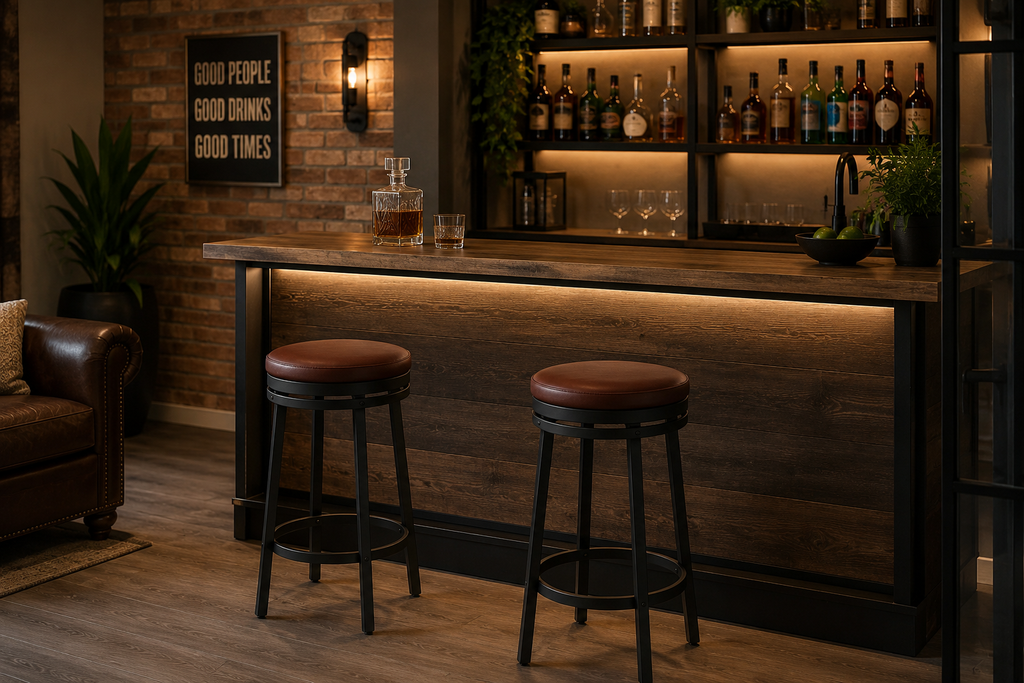 Lot de 2 tabourets de bar sans dossier, pivotants, simili cuir, structure métal