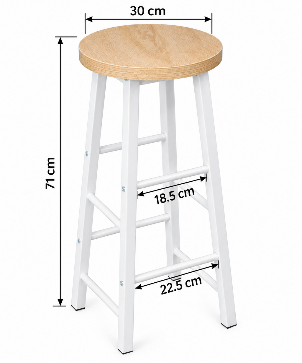 Lot de 2 tabourets de bar hauts, structure acier, assise MDF, style industriel