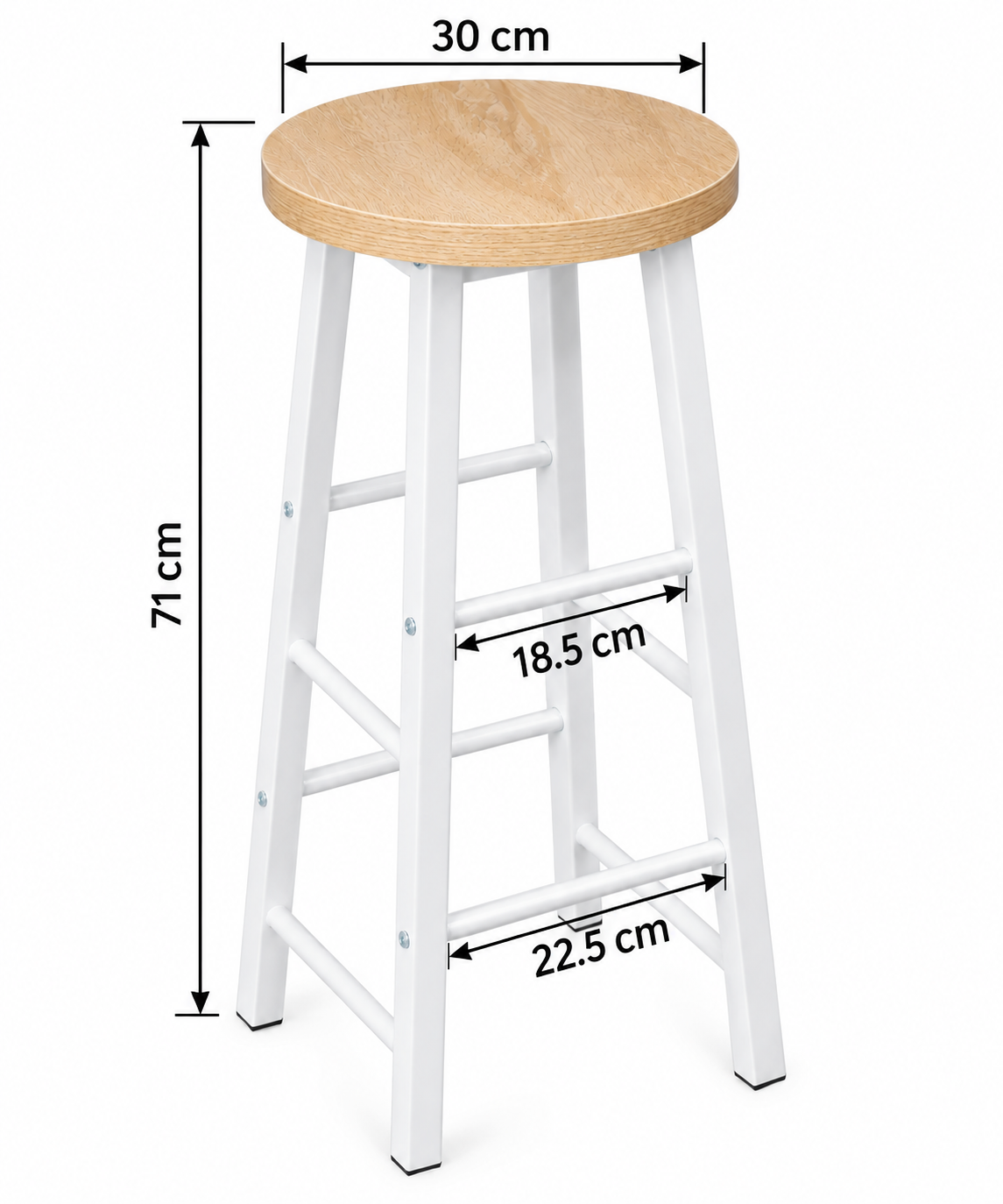 Lot de 2 tabourets de bar hauts, structure acier, assise MDF, style industriel