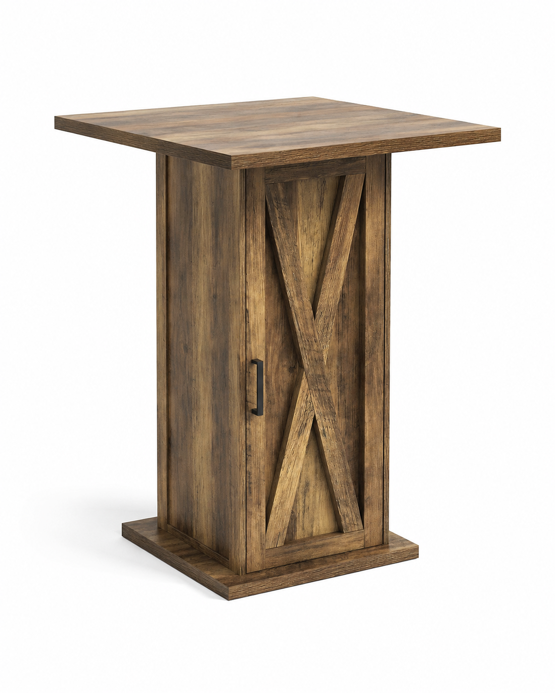 Table de bar carrée avec meuble de rangement 3 niveaux, bois, marron