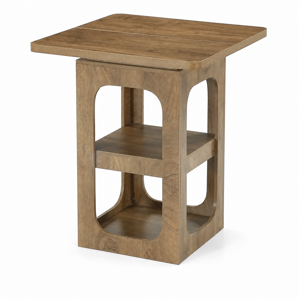 Table de bar carrée avec étagères de rangement 3 niveaux, bois