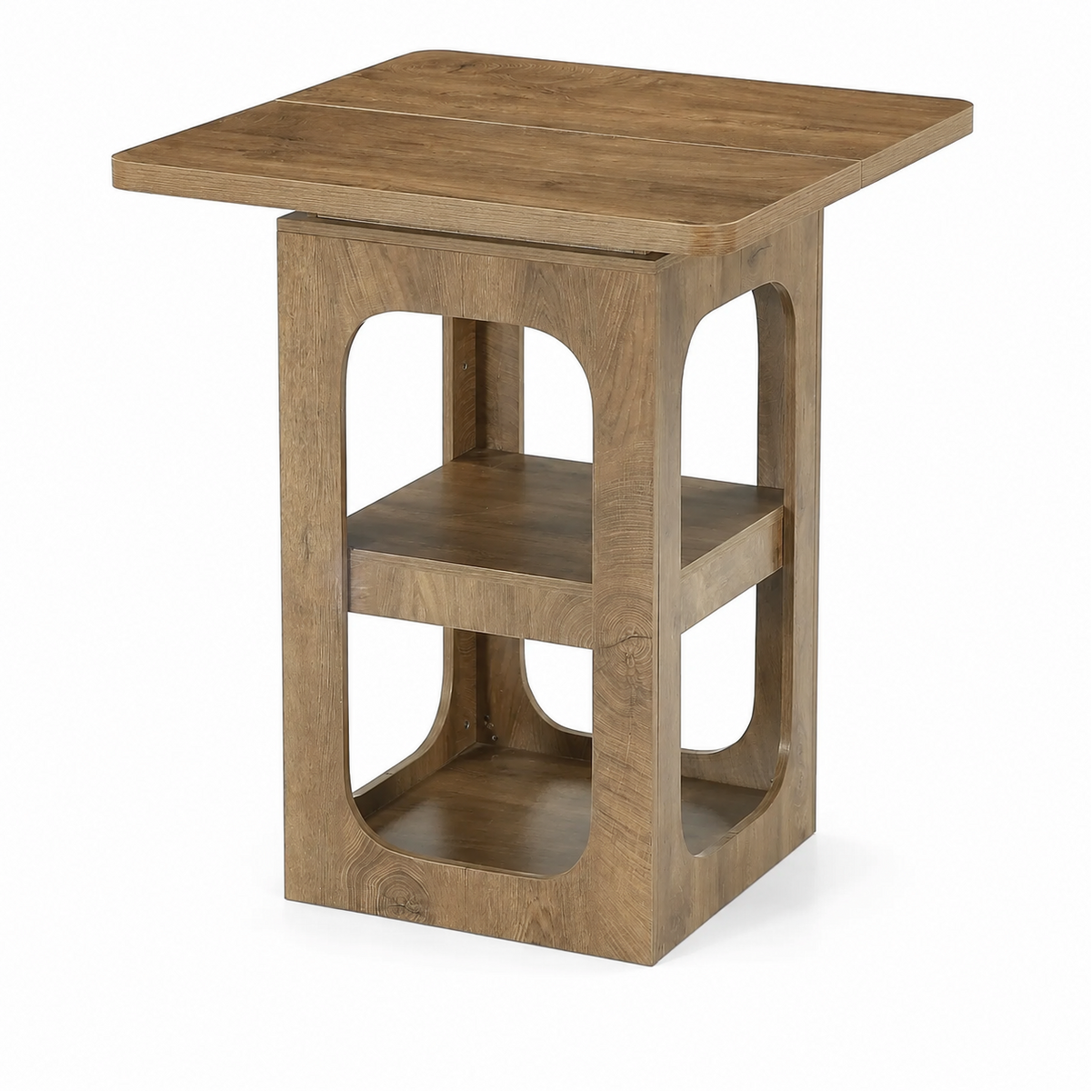Table de bar carrée avec étagères de rangement 3 niveaux, bois