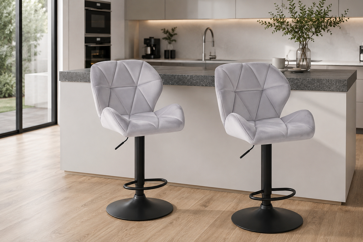 Lot de 2 tabourets de bar pivotants, velours ou simili cuir, hauteur réglable