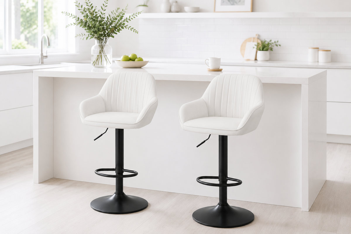 Lot de 2 tabourets de bar pivotants en velours, dossier et accoudoirs