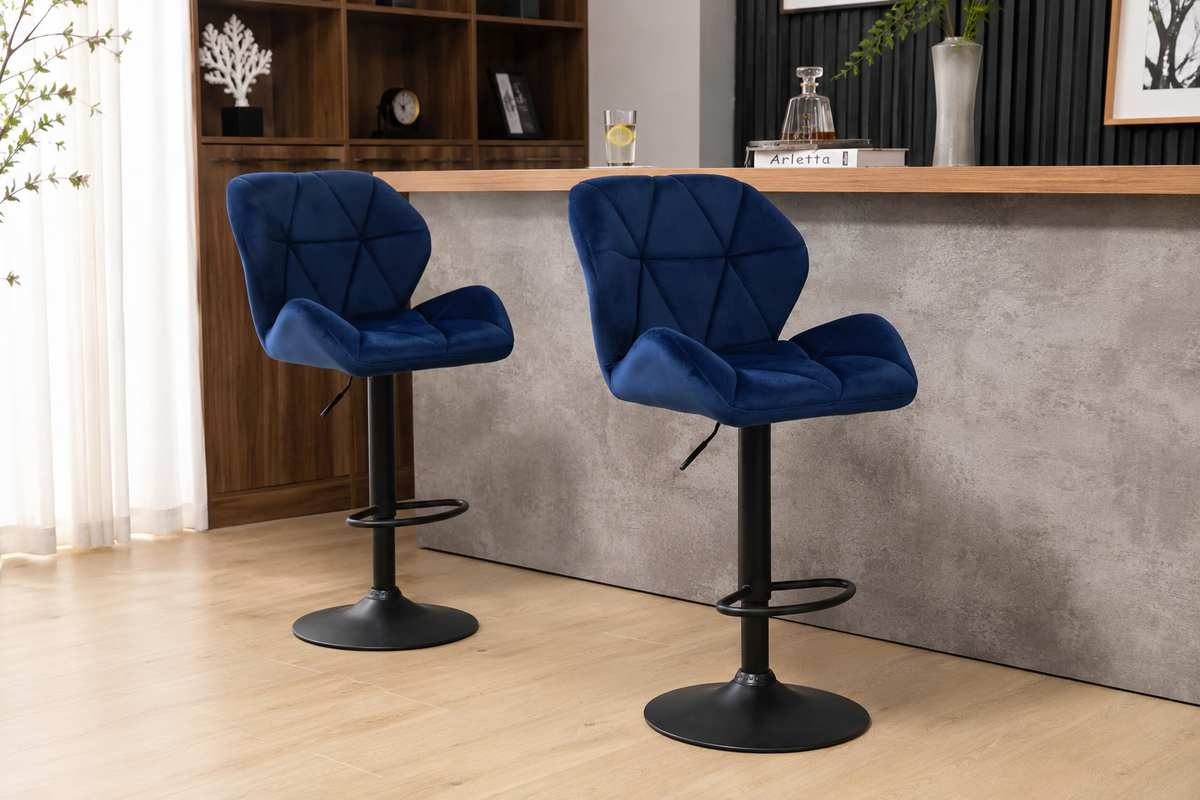 Lot de 2 tabourets de bar pivotants, velours ou simili cuir, hauteur réglable