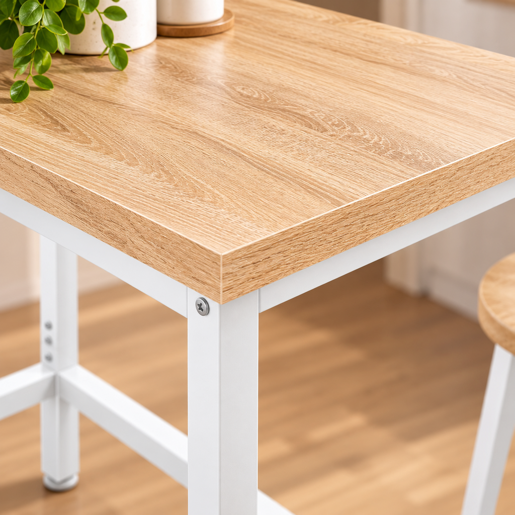 Table de bar carrée 60x60 cm, hauteur 100 cm, plateau bois et métal