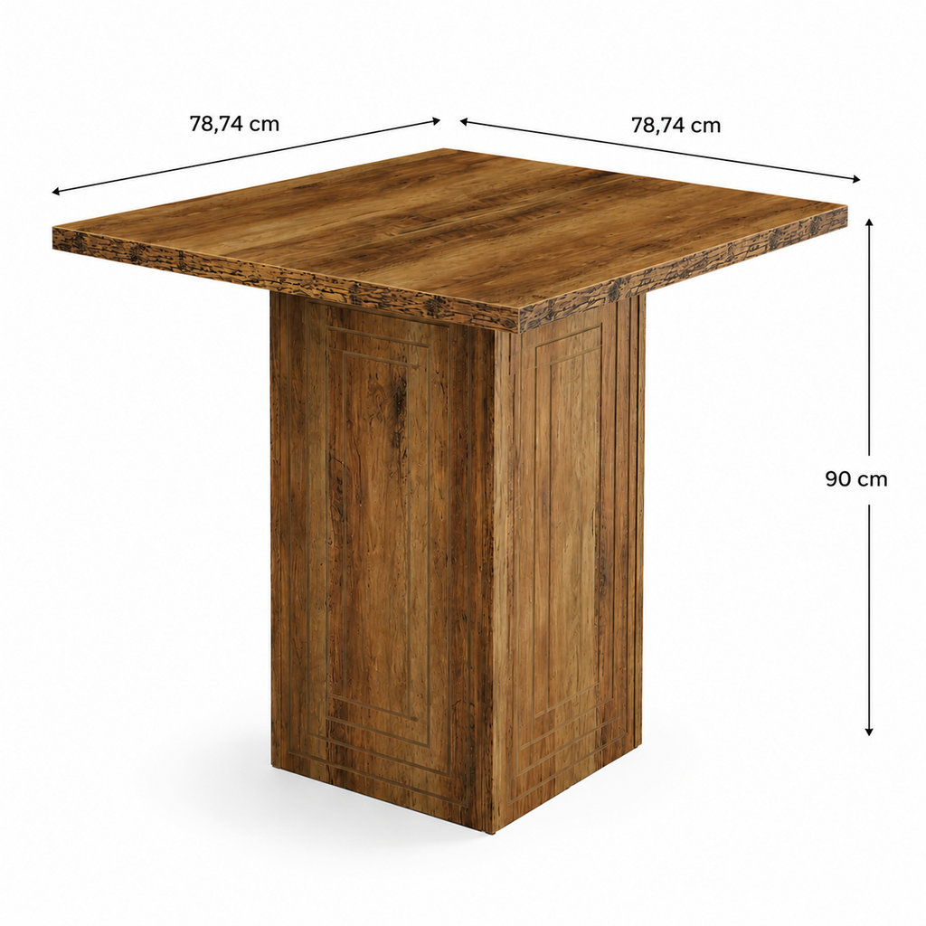 Table de bar carrée en bois, motif géométrique, brun rustique