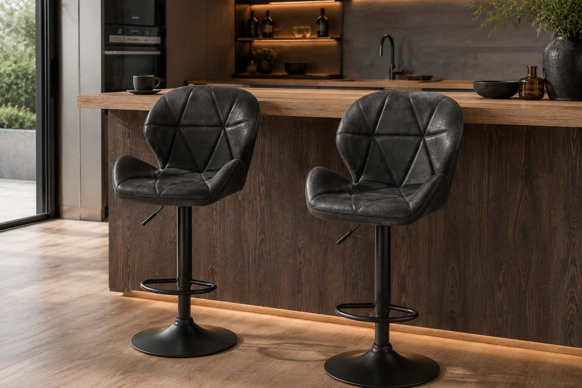 Lot de 2 tabourets de bar pivotants, velours ou simili cuir, hauteur réglable