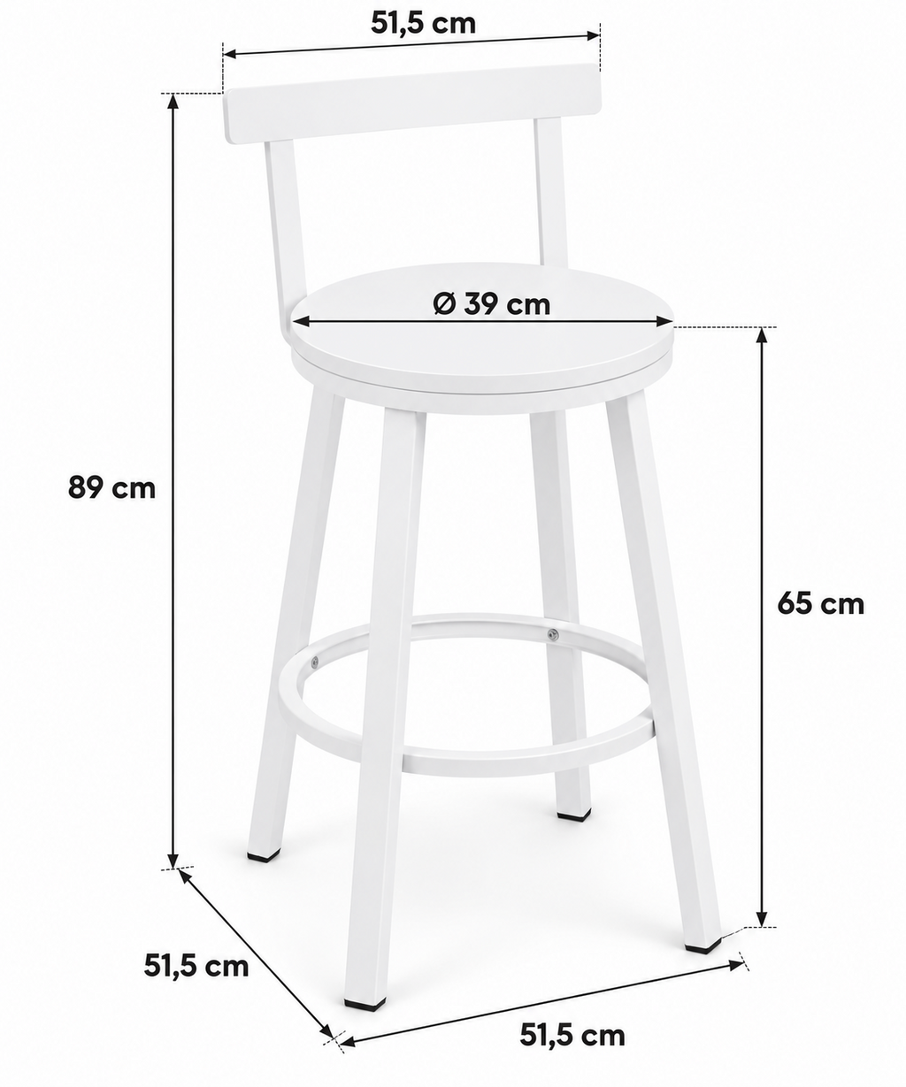 Lot de 2 tabourets de cuisine style industriel, structure acier, assise bois