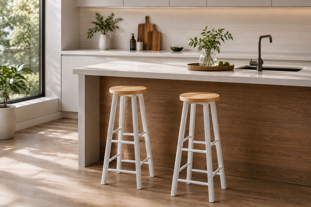 Lot de 2 tabourets de bar hauts, structure acier, assise MDF, style industriel