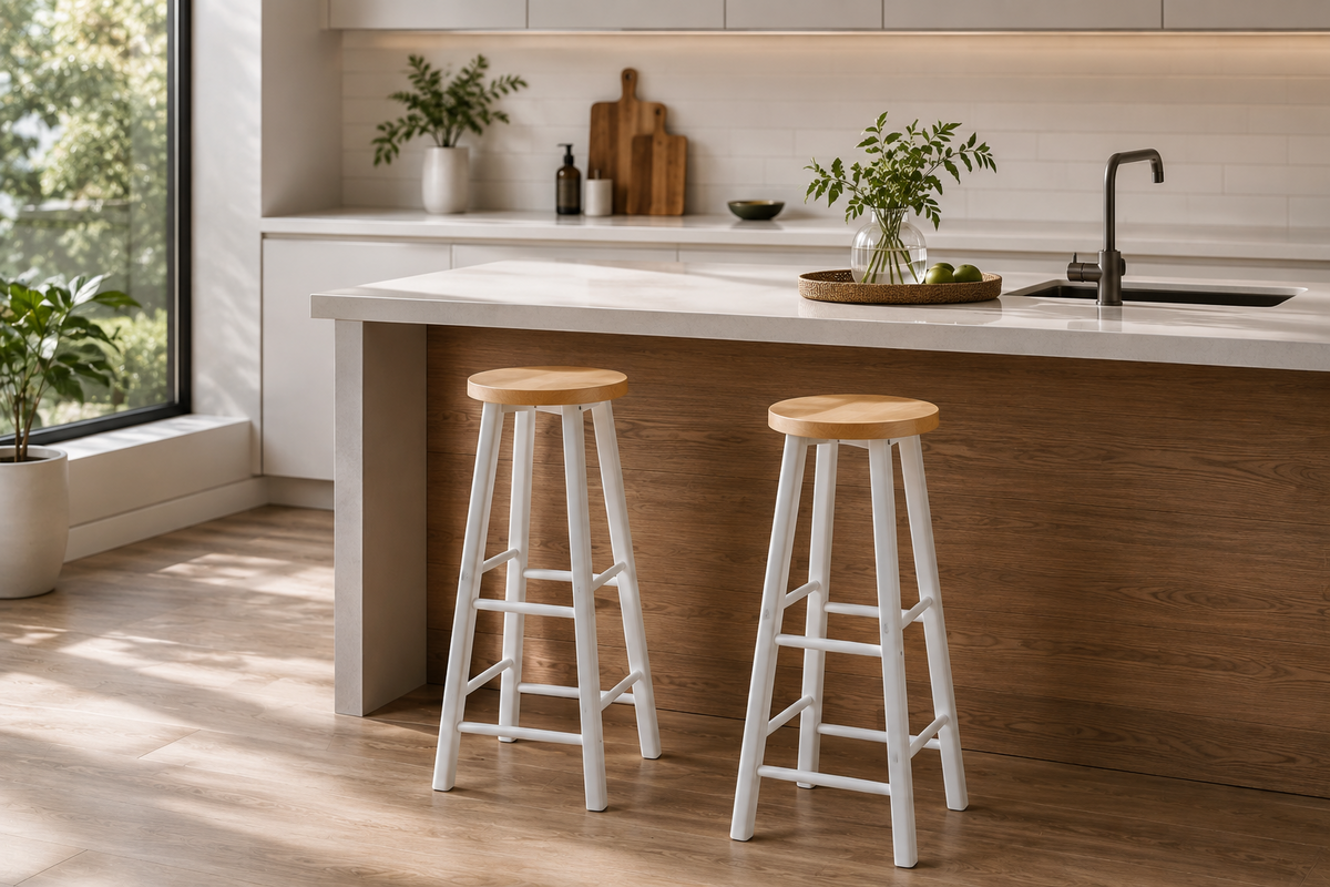 Lot de 2 tabourets de bar hauts, structure acier, assise MDF, style industriel